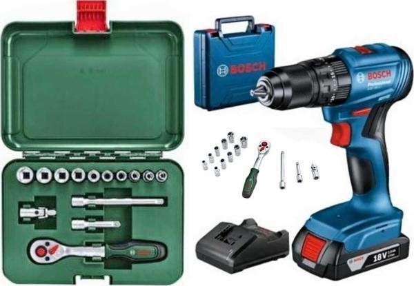 Bosch Gsb 185-Li Darbeli Tek Akülü Şarjlı Matkap Vidalama Ve Bosch 14 Parça Lokma Seti Hediye - Image 1