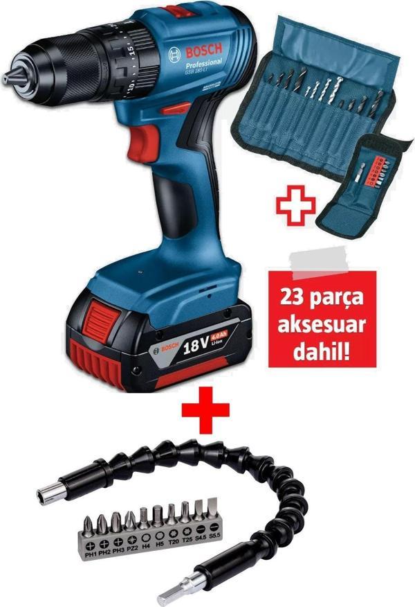 Bosch Gsb 185-Li Tek Akülü Kömürsüz Darbeli Matkap Vidalama Şarjlı Matkap + 30Cm Esnek Uzatma - Image 1