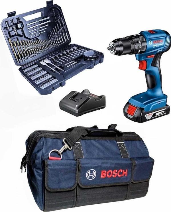 Bosch Gsb 185-Li Tek Akülü Şarjlı Darbeli Kömürsüz Matkap Vidalama 103 Parça Uç Ve Çanta Hediye - Image 1