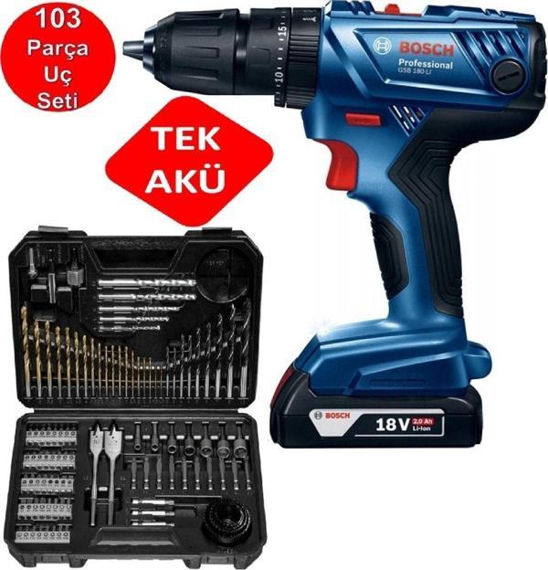 Bosch Şarjlı Matkap Darbeli Matkap (Tek Akülü) Akülü Vidalama + 103 Parça Matkap Ucu Vidalama Ucu - Image 1