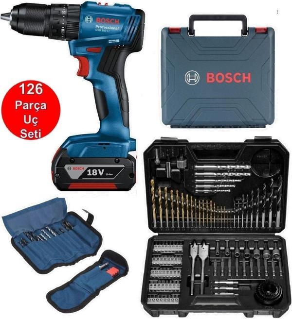 Bosch Şarjlı Matkap Tek Akülü Kömürsüz Darbeli Matkap Vidalama 126 Parça Matkap Ucu Vidalama Ucu - Image 1