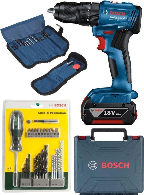 Bosch Tek Akülü Kömürsüz Darbeli Matkap Vidalama Şarjlı Matkap + 50 Parça Matkap Ucu Vidalama Ucu - Image 1