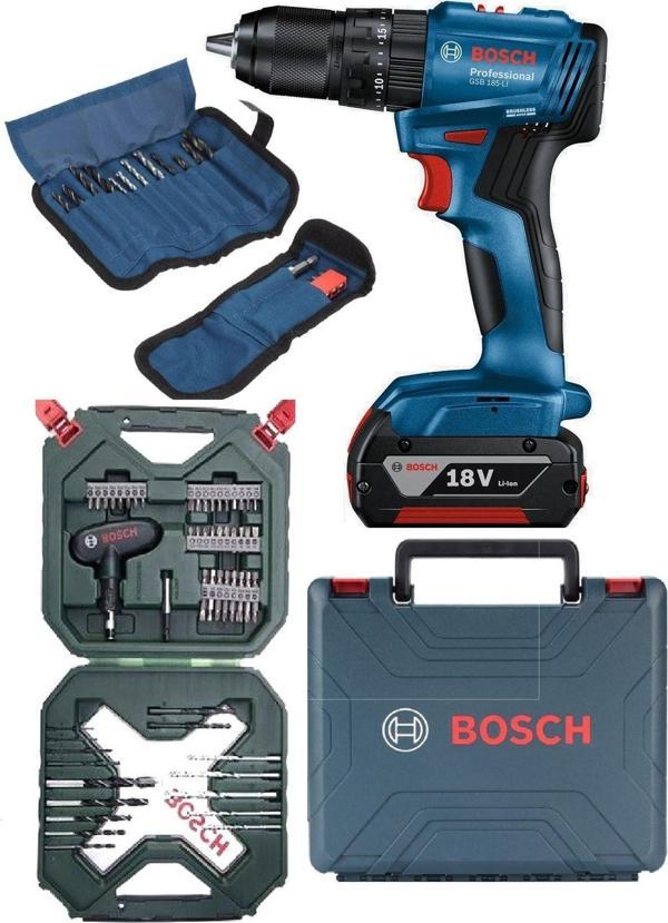 Bosch Tek Akülü Kömürsüz Darbeli Matkap Vidalama Şarjlı Matkap + 77 Parça Aksesuar Seti - Image 1