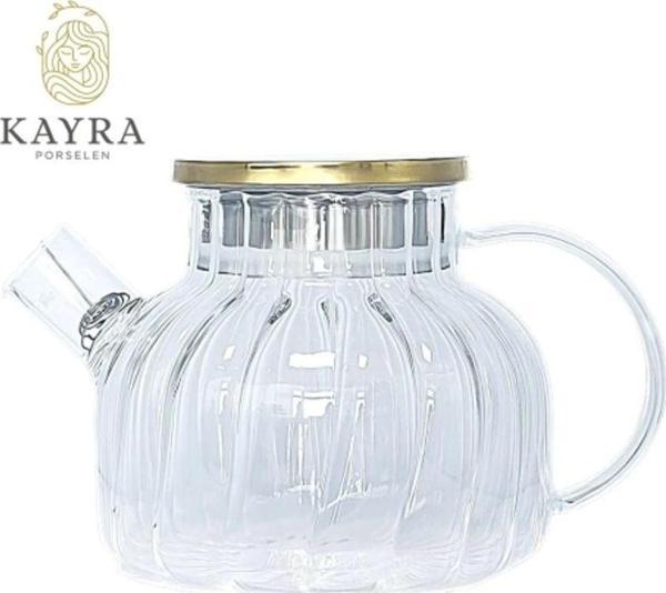 Mbb E-Ticaret Çelik Kapaklı Borosilikat Dilimli Model Süzgeçli Cam Demlik Bitki Çayları 1000 Ml Cm-2001 - Image 1