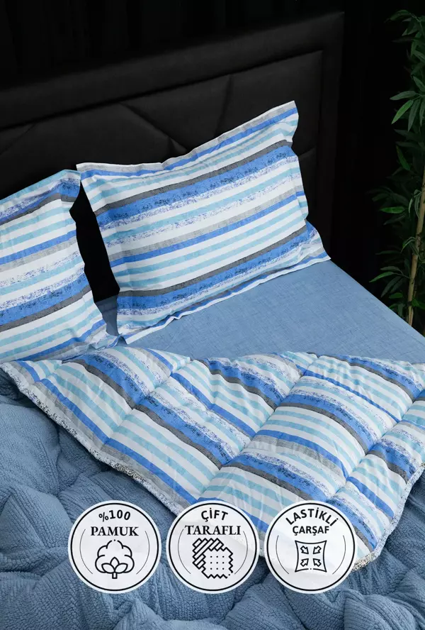 Oso Blanco Sherpa Çift Kişilik Comforter Uyku Seti - Mavi - Image 1