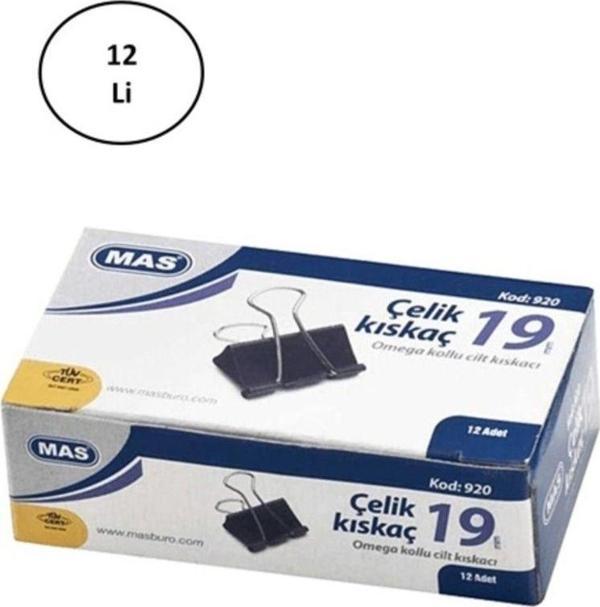 Mbb E-Ticaret Mas Omega Çelik Kıskaç Siyah 19 Mm 12'Li - Image 1