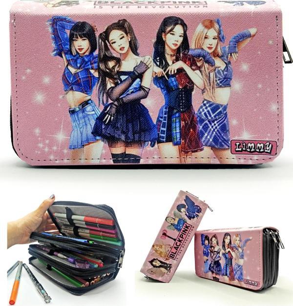 Kalem Kutusu Black Pink Blink Organizer Kalemkutu Vegan Deri Üç Bölmeli Kalemlik - Siyah - Image 1