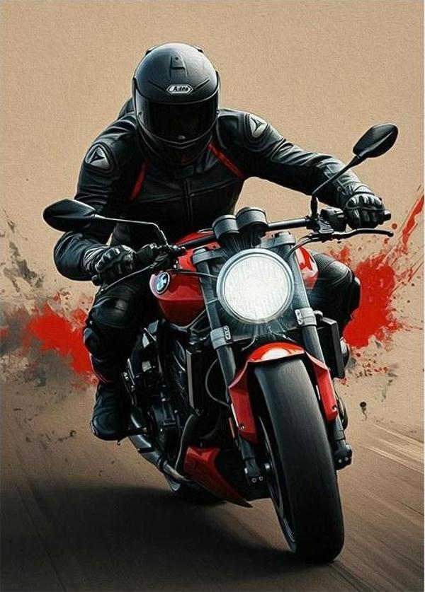Siyah Motorcu Figürü Art Mdf Poster - Image 1