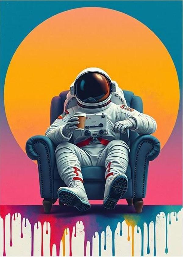 Astronot Oturuyor Model Ahşap Tablo - Image 1