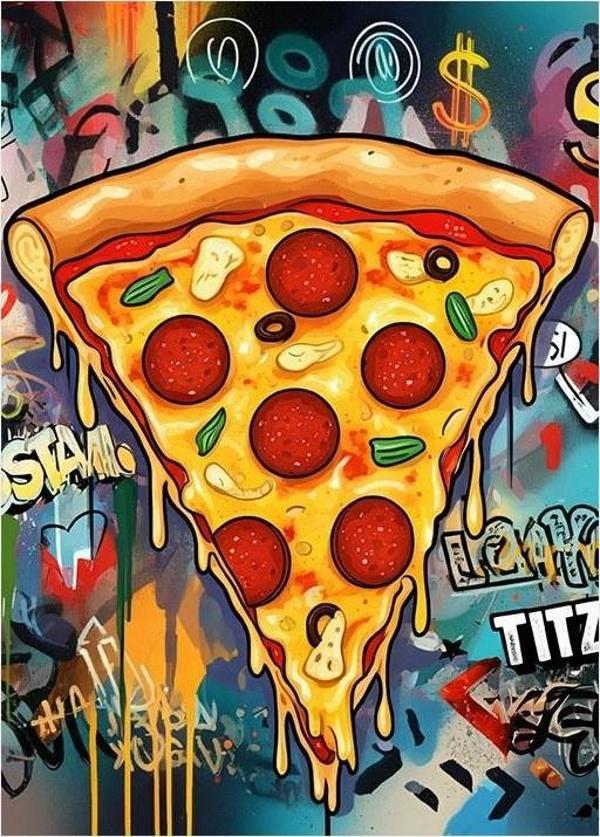 Lezzetli Pizza Çizimi Dekoratif Mdf Tablo - Image 1