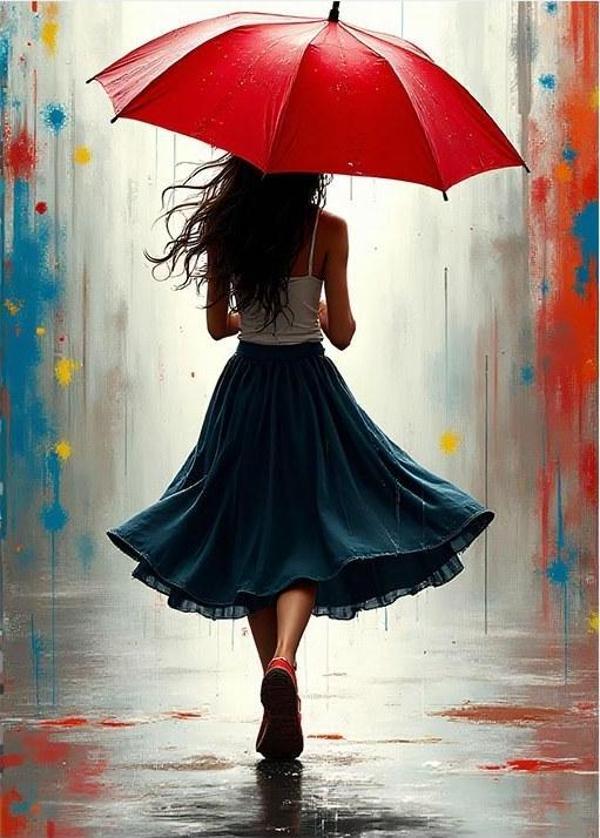 Şemsiye Altında Kadın Hediyelik Mdf Tablo - Image 1