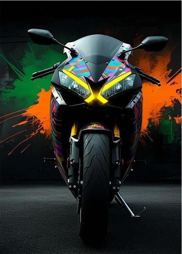 Neon Yarış Motoru Art Mdf Poster - Image 1