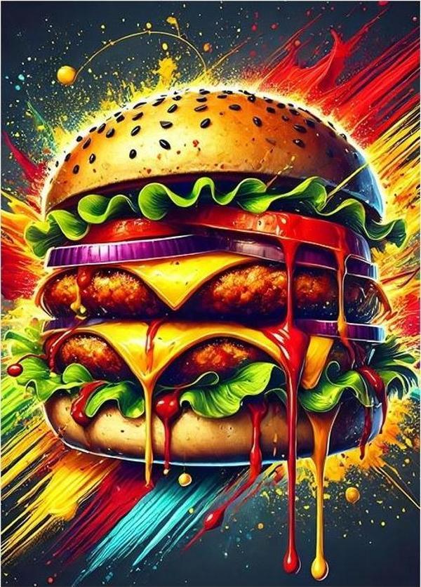 Renkli Akışkan Hamburger Model Ahşap Tablo - Image 1