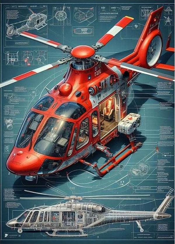 Kırmızı Helikopter Tasarımı Art Mdf Tablo - Image 1