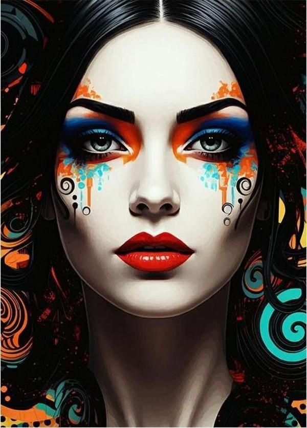 Renkli Kadın Yüzü Hediyelik Mdf Tablo - Image 1