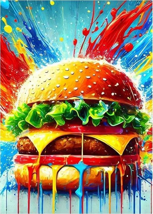 Renkli Hamburger Sanatı Tasarım Ahşap Tablo - Image 1