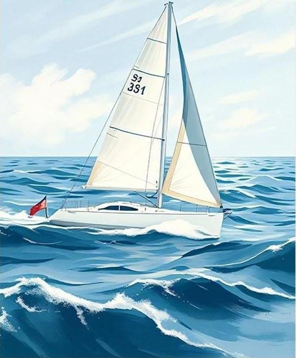 Yelkenli Deniz Manzarası Art Mdf Tablo - Image 1