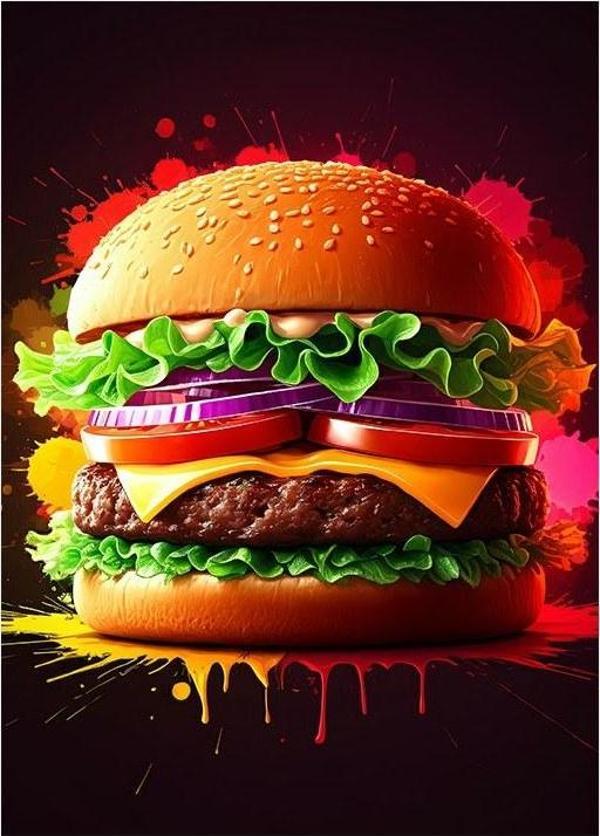 Renkli Büyük Hamburger Modern Mdf Tablo - Image 1