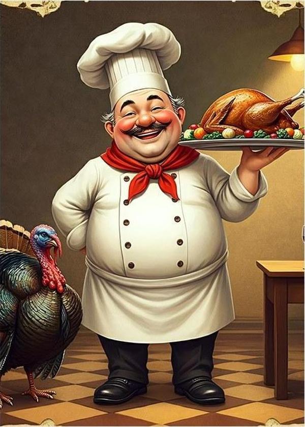 Neşeli Aşçı Ve Hindi Dekoratif Mdf Tablo - Image 1