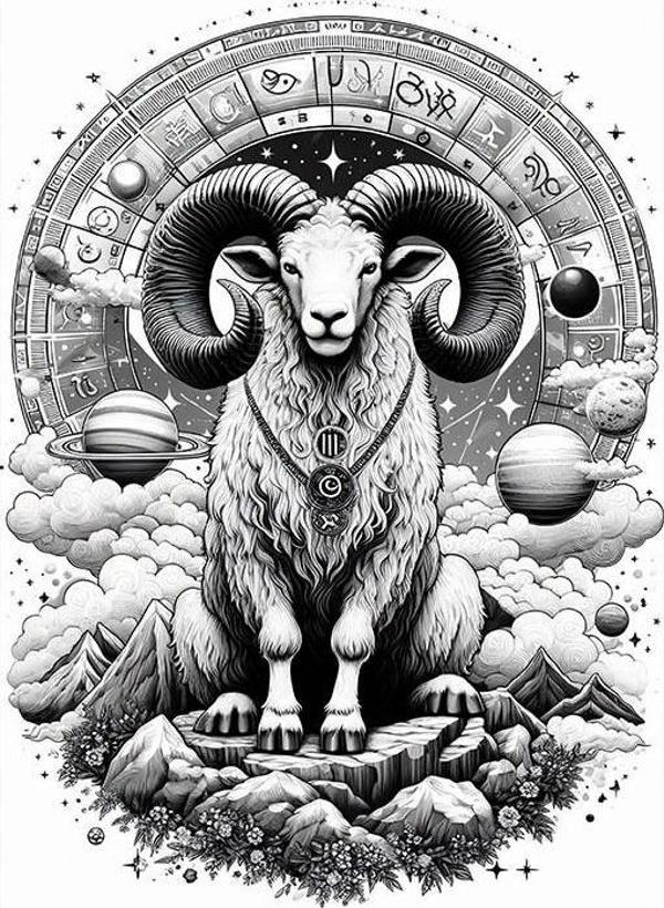 Koç Burcu Mandala Çizimi Art Mdf Poster - Image 1