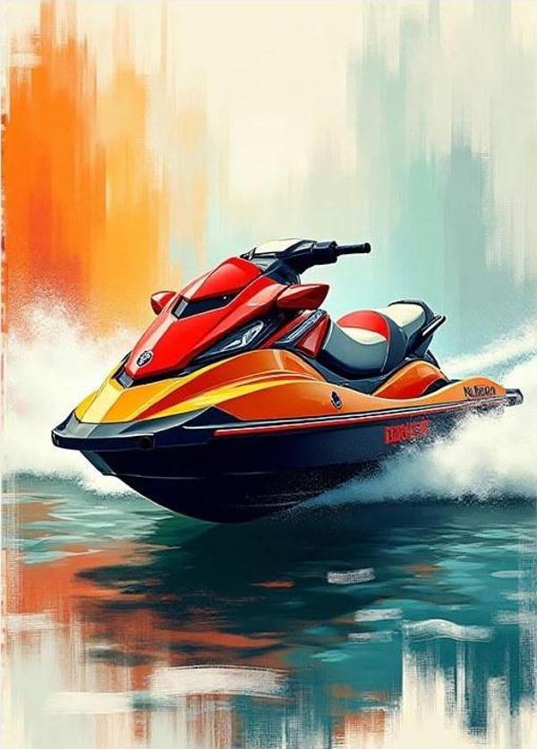 Renkli Jet Ski Çizimi Hediyelik Mdf Tablo - Image 1