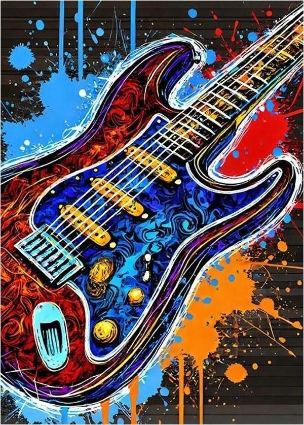 Renk Patlamalı Elektro Gitar Art Mdf Poster - Image 1