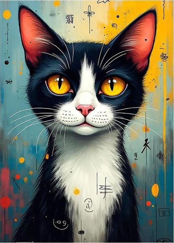 Siyah Beyaz Sevimli Kedi Model Mdf tablo - Image 1