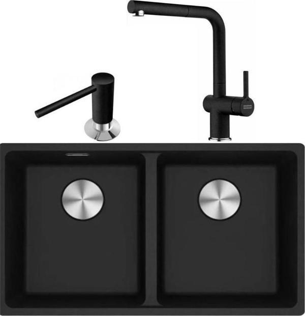 Franke Maris Mrg 120-35-35 Nero Granit Eviye, Active Plus Doccia 2.0 Armatür, Comfort Sıvı Sabunluk Üçlü Set - Image 1