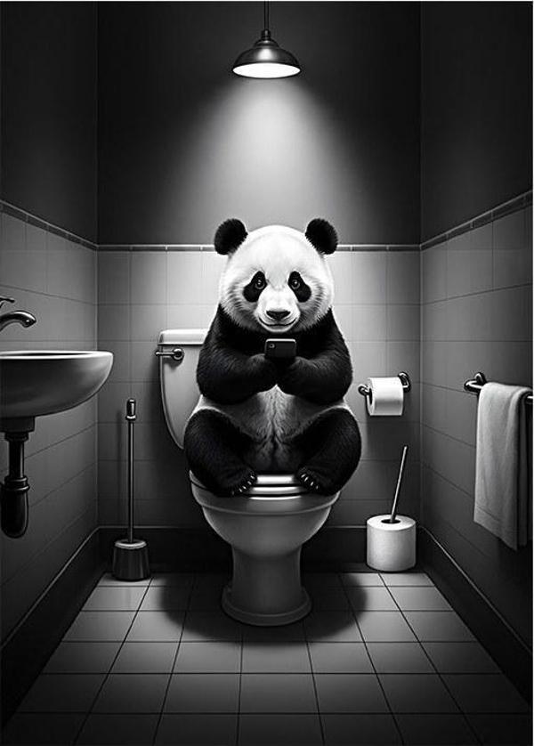 Tuvalette Oturan Panda Model Mdf tablo - Image 1