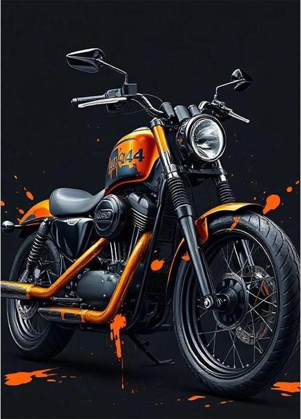 Turuncu Siyah Motor Dekoratif ahşap Tablo - Image 1