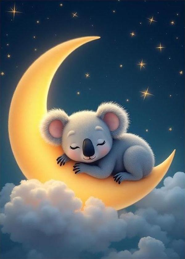 Ay Ve Uyuyan Koala Desenli Ahşap Tablo - Image 1