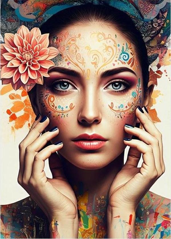 Çiçek Taçlı Kadın Yüzü Art Mdf Poster - Image 1