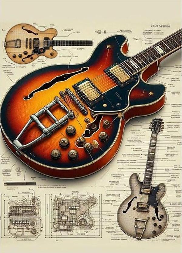 Gitar Çizimi Ve Teknik Plan Tasarım Mdf Tablo - Image 1