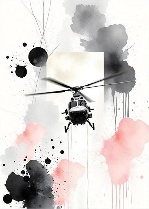 Helikopter Ve Boyama Sanatı Mdf poster - Image 1