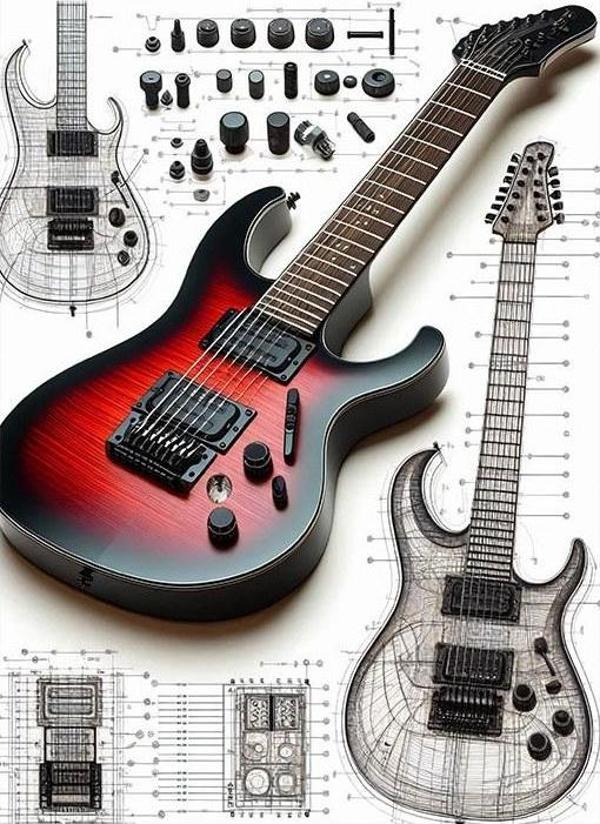 Elektro Gitar Ve Çizim Hediyelik Mdf Tablo - Image 1