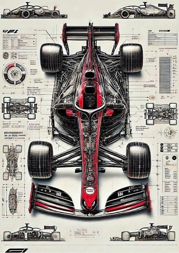 Formula 1 Yarış Arabası Çizimi Tasarım Mdf Tablo - Image 1