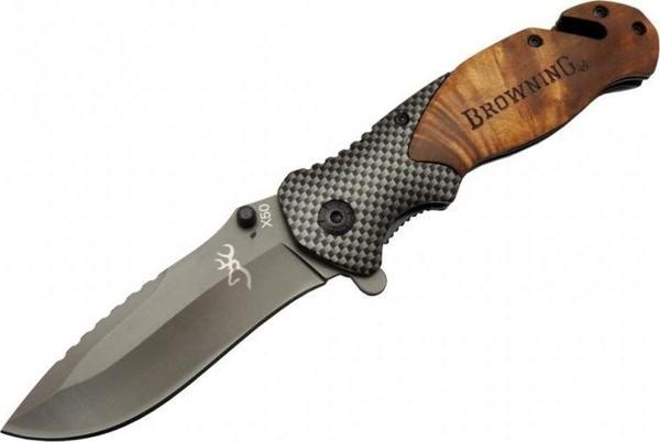 Browning X50 Kahverengi Kurtarma / Kamp Çakısı 20,5cm- Yarı Otomatik, Kemerlikli, Ahşap Sap, Cam Kırma ve İp Kesme Apara - Image 1