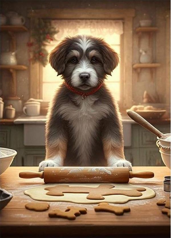 Kurabiye Yapan Köpek Desenli Mdf Tablo - Image 1