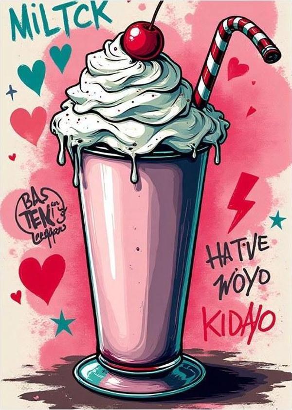Renkli Milkshake Tasarımı Desenli Ahşap Tablo - Image 1