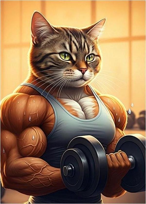 Kaslı Kedi Figürü Art Mdf Tablo - Image 1