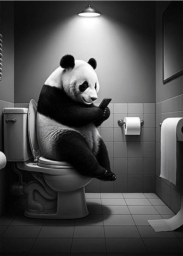 Tuvalette Oturan Panda Mdf poster - Image 1