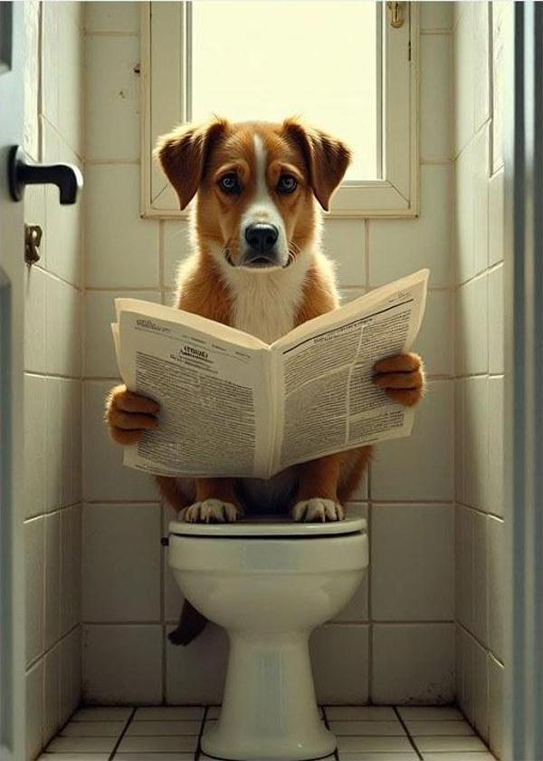 Tuvalette Gazete Okuyan Köpek Hediyelik Mdf Tablo - Image 1