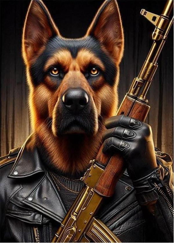 Silahlı Alman Çoban Köpeği Hediyelik Mdf Tablo - Image 1