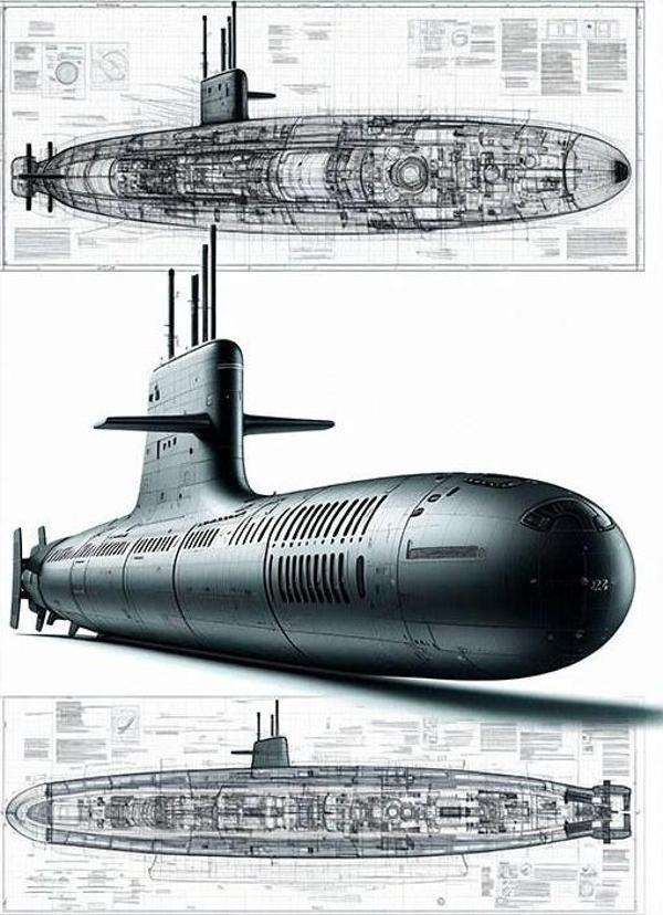 Denizaltı Çizim Şeması Modern Ahşap Tablo - Image 1