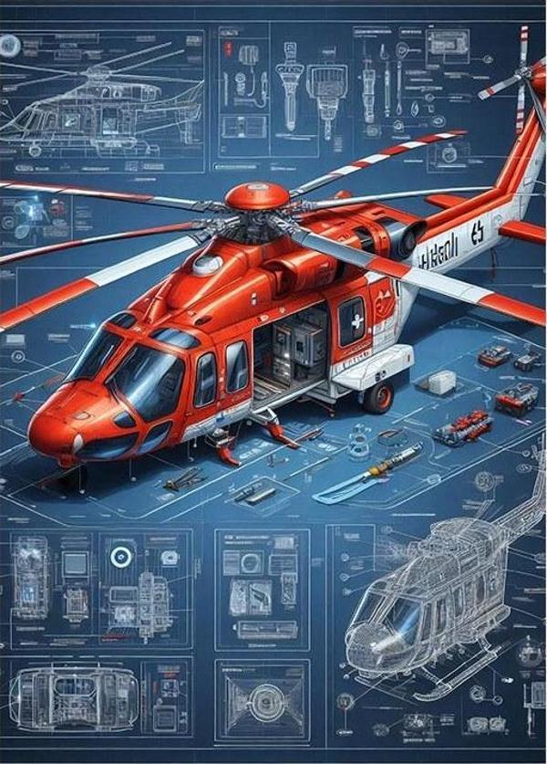 Helikopter Mühendislik Çizimi Modern Mdf Tablo - Image 1