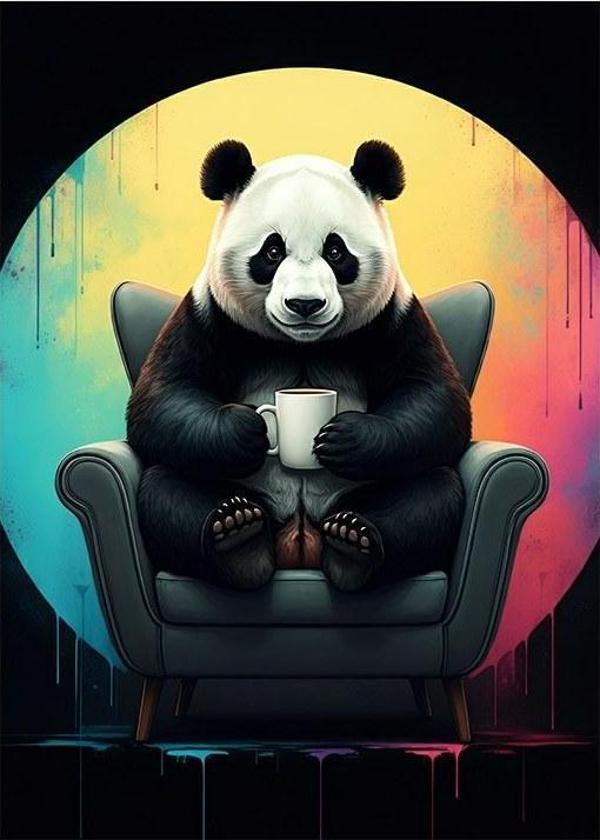 Rahatlayan Panda Sandalyede Dekoratif ahşap Tablo - Image 1