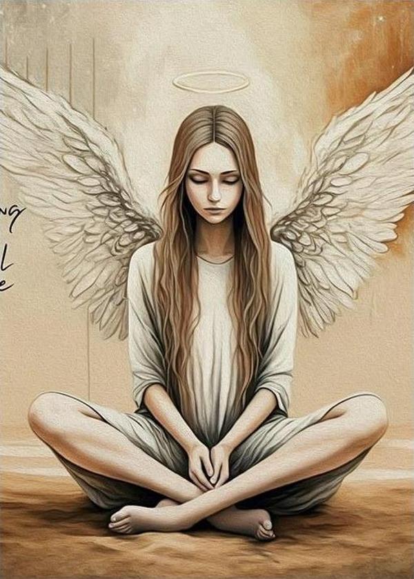 Kanatlı Meditasyon Yapan Kadın Hediyelik Ahşap Tablo - Image 1