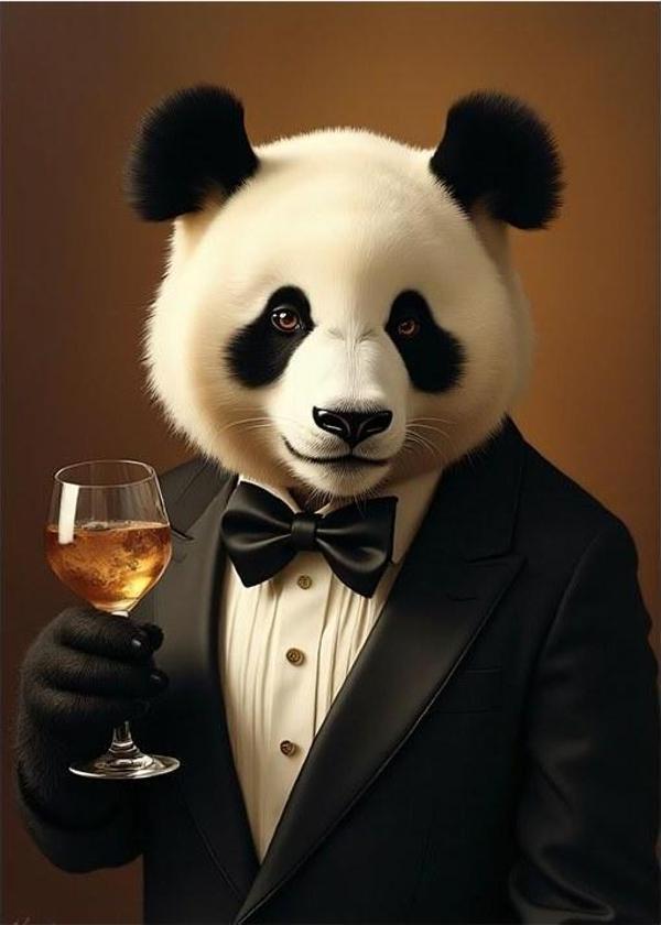 Şık Siyah Takım Elbiseli Panda Desenli Mdf Tablo - Image 1