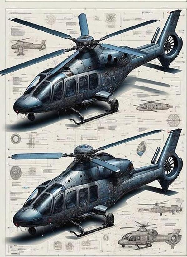 Helikopter Şeması Ve Teknik Çizim Mdf poster - Image 1