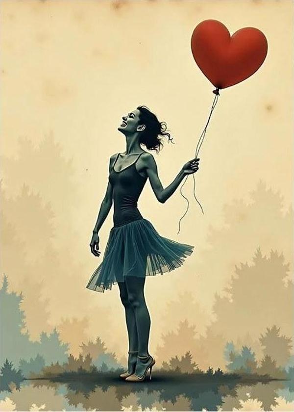 Kalpli Balon Tutmuş Dans Eden Kadın Dekoratif Mdf Tablo - Image 1